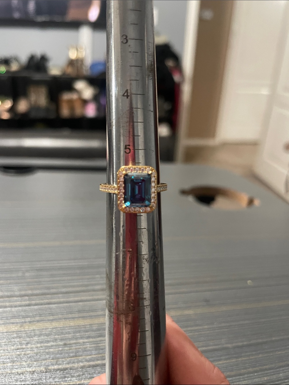 Blue Moissanite Emerald-Cut Gold Vermeil Ring